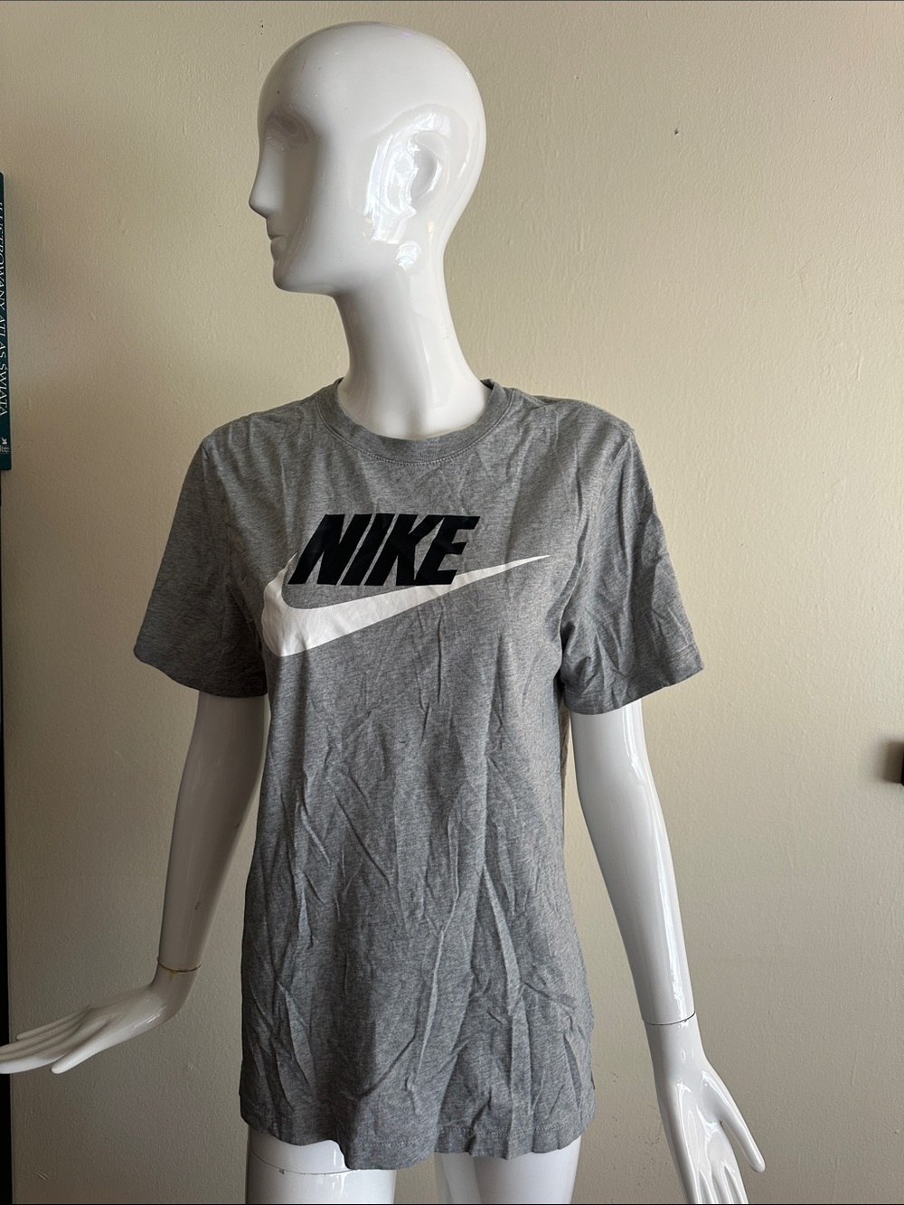 Nike Women’s Grey Short-Sleeve Tee with Black Logo and White Swoosh